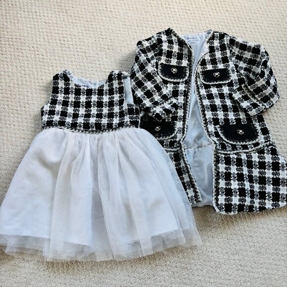 Blueberi boulevard black and white tweed check dress and coat set - Picture 1 of 5